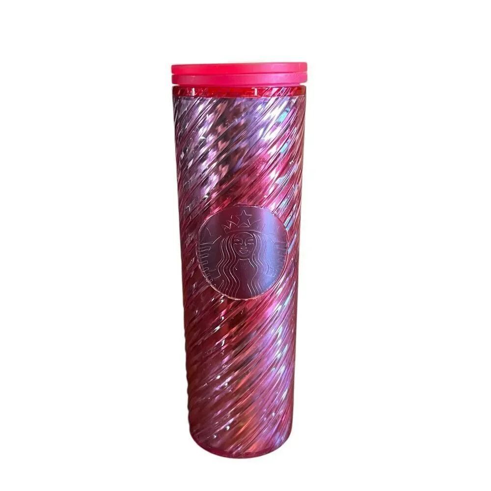 Starbucks Bubblegum Ribbon Swirl Red Pink Insulated Tumbler Travel Mug Cup 16 oz